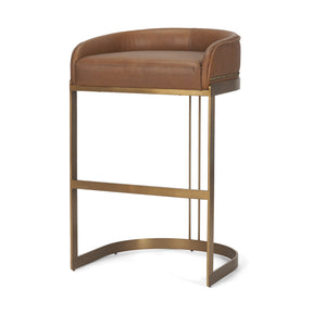 Hollyfield II Brown Leather Seat Gold Metal Base Bar Stool by Mercana at Eve Furniture
