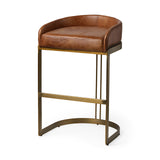 Hollyfield II Brown Leather Seat Gold Metal Base Bar Stool by Mercana at Eve Furniture