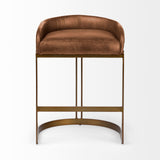 Hollyfield II Brown Leather Seat Gold Metal Base Stool by Mercana at Eve Furniture