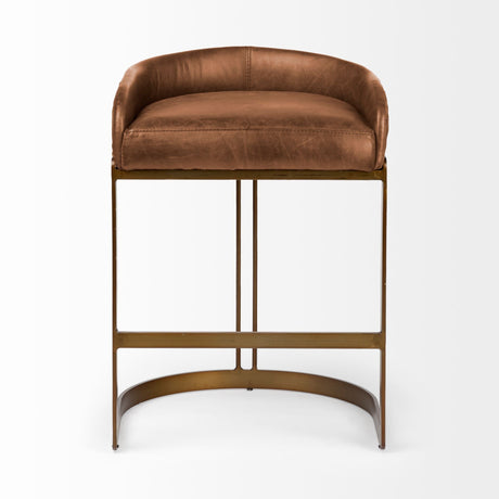 Hollyfield II Brown Leather Seat Gold Metal Base Stool by Mercana at Eve Furniture