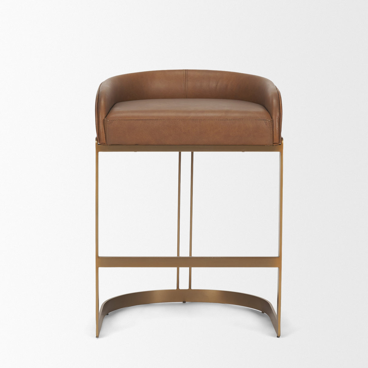 Hollyfield II Brown Leather Seat Gold Metal Base Stool by Mercana at Eve Furniture