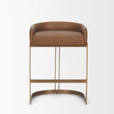 Hollyfield II Brown Leather Seat Gold Metal Base Stool by Mercana at Eve Furniture