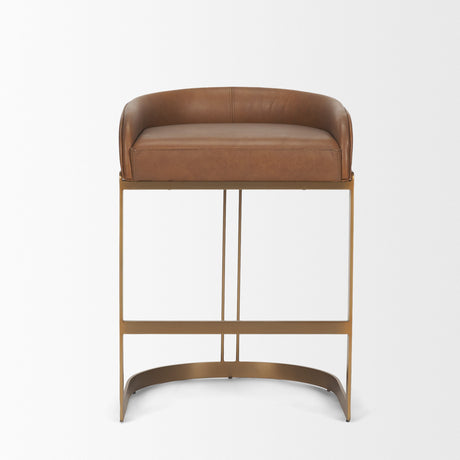 Hollyfield II Brown Leather Seat Gold Metal Base Stool by Mercana at Eve Furniture