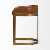 Hollyfield II Brown Leather Seat Gold Metal Base Stool by Mercana at Eve Furniture