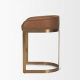 Hollyfield II Brown Leather Seat Gold Metal Base Stool by Mercana at Eve Furniture