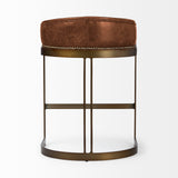 Hollyfield II Brown Leather Seat Gold Metal Base Stool by Mercana at Eve Furniture