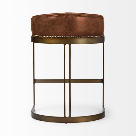Hollyfield II Brown Leather Seat Gold Metal Base Stool by Mercana at Eve Furniture