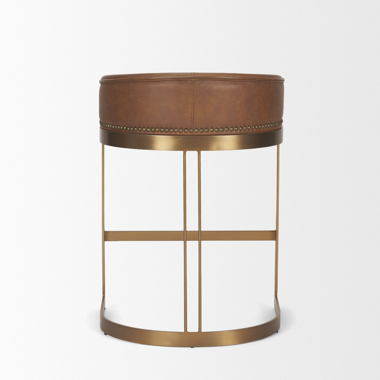 Hollyfield II Brown Leather Seat Gold Metal Base Stool by Mercana at Eve Furniture