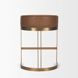 Hollyfield II Brown Leather Seat Gold Metal Base Stool by Mercana at Eve Furniture