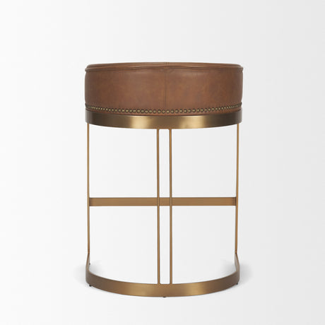 Hollyfield II Brown Leather Seat Gold Metal Base Stool by Mercana at Eve Furniture