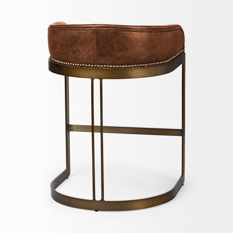 Hollyfield II Brown Leather Seat Gold Metal Base Stool by Mercana at Eve Furniture