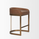 Hollyfield II Brown Leather Seat Gold Metal Base Stool by Mercana at Eve Furniture