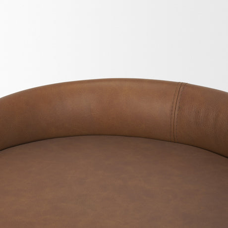 Hollyfield II Brown Leather Seat Gold Metal Base Stool by Mercana at Eve Furniture