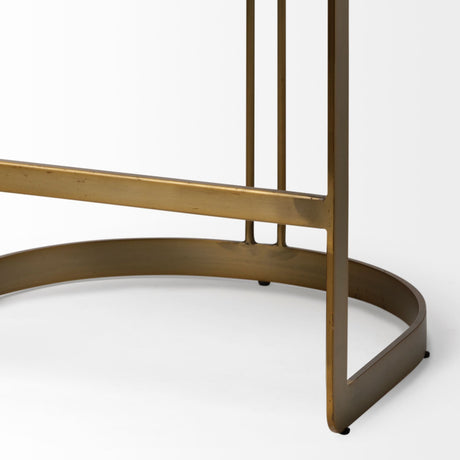 Hollyfield II Brown Leather Seat Gold Metal Base Stool by Mercana at Eve Furniture