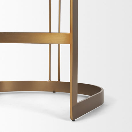 Hollyfield II Brown Leather Seat Gold Metal Base Stool by Mercana at Eve Furniture