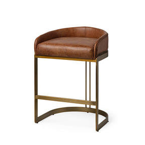 Hollyfield II Brown Leather Seat Gold Metal Base Stool by Mercana at Eve Furniture