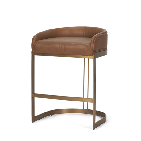 Hollyfield II Brown Leather Seat Gold Metal Base Stool by Mercana at Eve Furniture