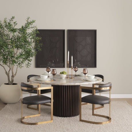 Hollyfield II Charcoal-Brown Leather Seat Gold Iron Frame Dining Chair by Mercana at Eve Furniture