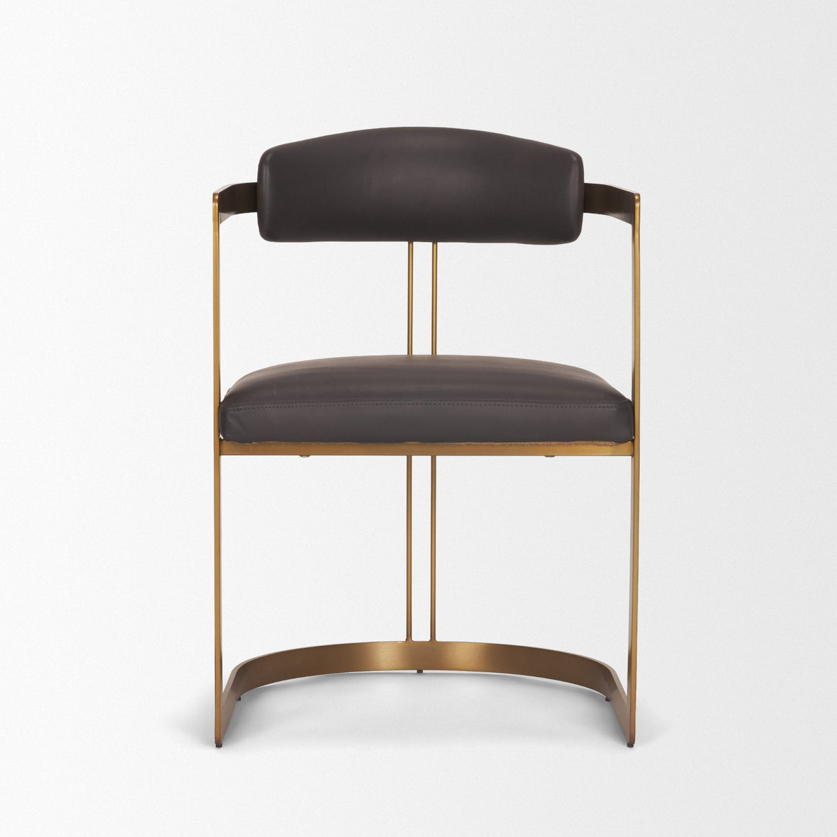 Hollyfield II Charcoal-Brown Leather Seat Gold Iron Frame Dining Chair by Mercana at Eve Furniture