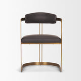 Hollyfield II Charcoal-Brown Leather Seat Gold Iron Frame Dining Chair by Mercana at Eve Furniture