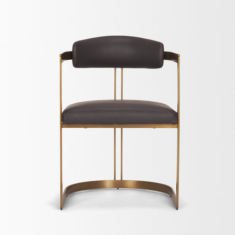 Hollyfield II Charcoal-Brown Leather Seat Gold Iron Frame Dining Chair by Mercana at Eve Furniture