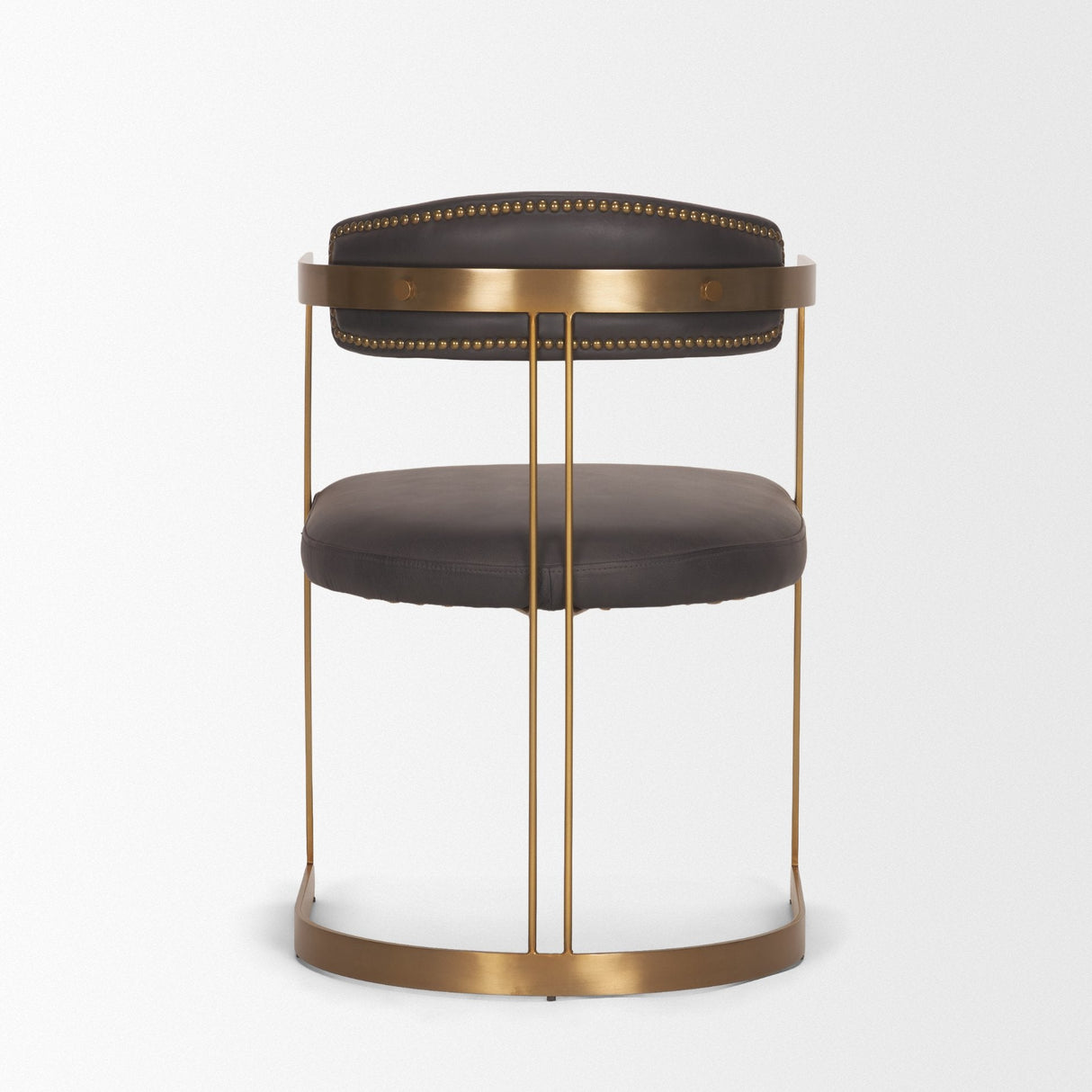 Hollyfield II Charcoal-Brown Leather Seat Gold Iron Frame Dining Chair by Mercana at Eve Furniture