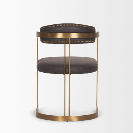Hollyfield II Charcoal-Brown Leather Seat Gold Iron Frame Dining Chair by Mercana at Eve Furniture