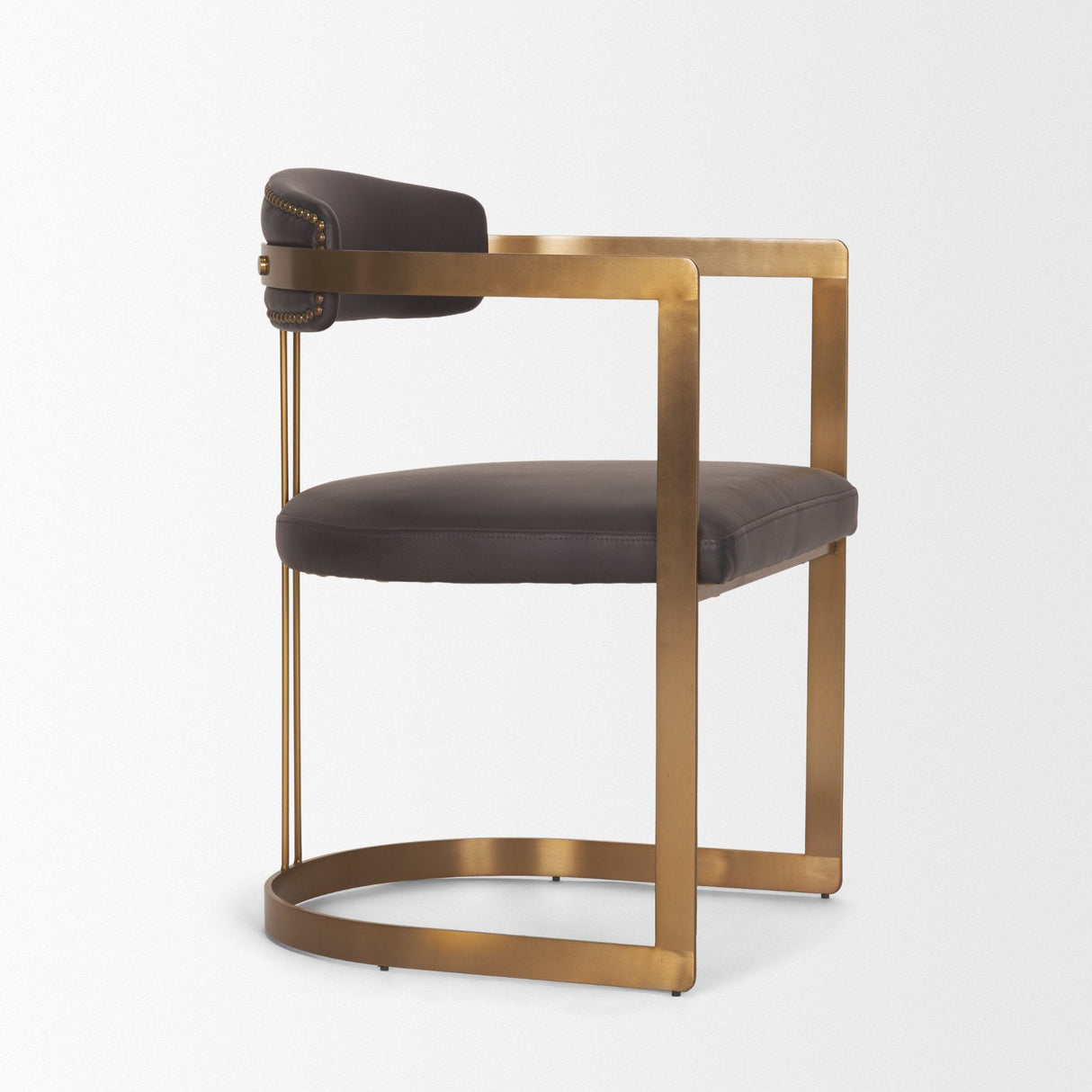 Hollyfield II Charcoal-Brown Leather Seat Gold Iron Frame Dining Chair by Mercana at Eve Furniture