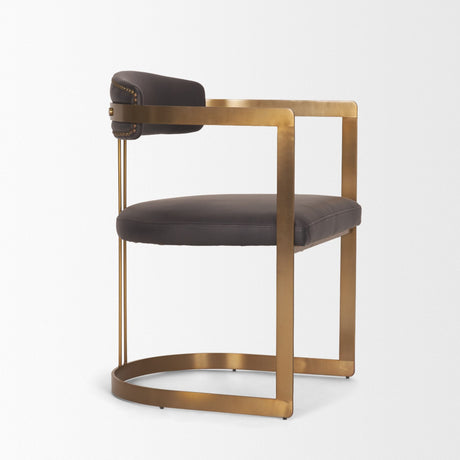 Hollyfield II Charcoal-Brown Leather Seat Gold Iron Frame Dining Chair by Mercana at Eve Furniture