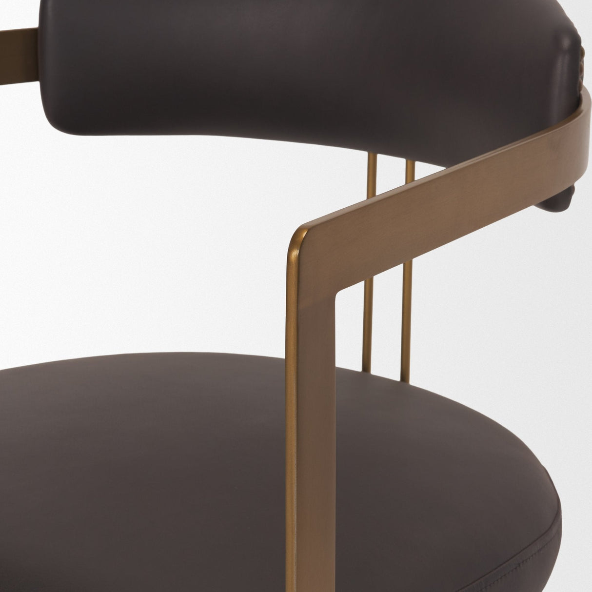 Hollyfield II Charcoal-Brown Leather Seat Gold Iron Frame Dining Chair by Mercana at Eve Furniture