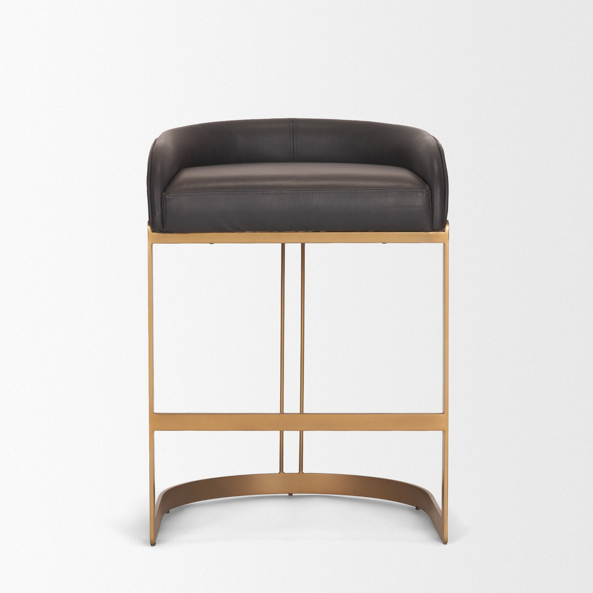 Hollyfield II Charcoal-Brown Leather Seat Gold Metal Base Counter Stool by Mercana at Eve Furniture