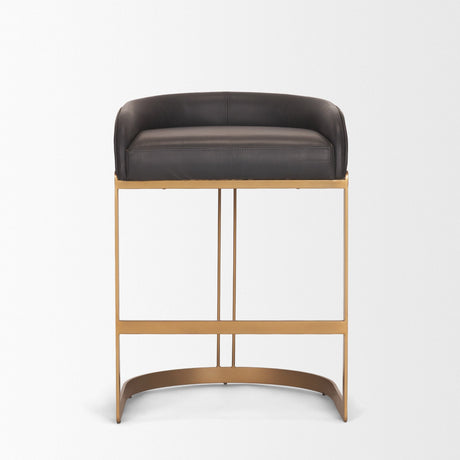 Hollyfield II Charcoal-Brown Leather Seat Gold Metal Base Counter Stool by Mercana at Eve Furniture