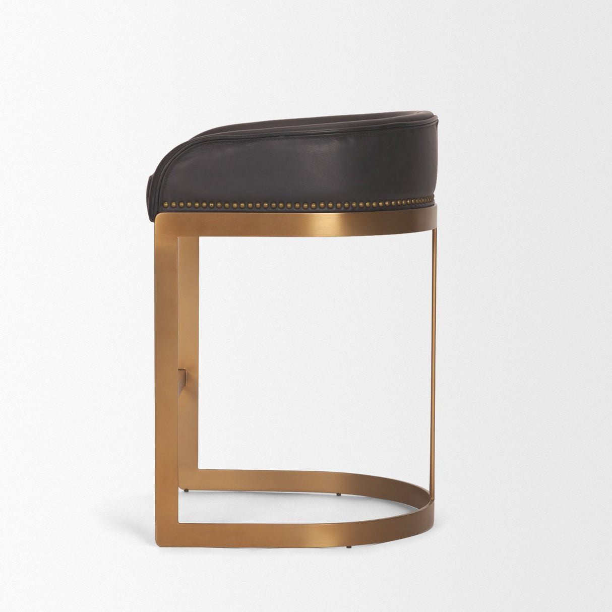 Hollyfield II Charcoal-Brown Leather Seat Gold Metal Base Counter Stool by Mercana at Eve Furniture