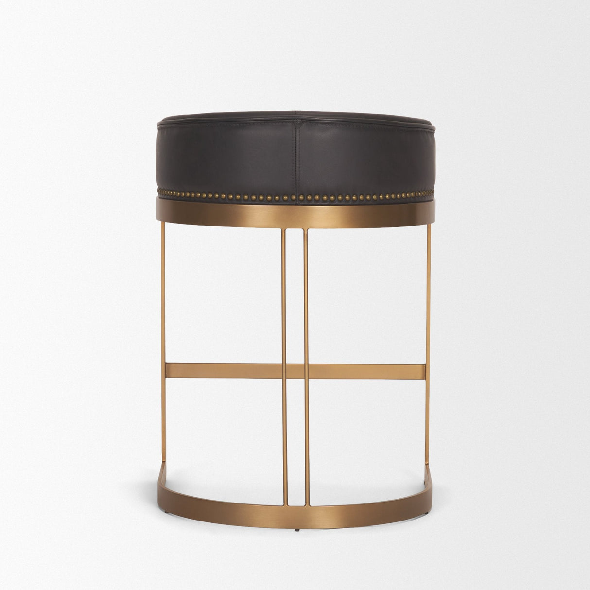 Hollyfield II Charcoal-Brown Leather Seat Gold Metal Base Counter Stool by Mercana at Eve Furniture