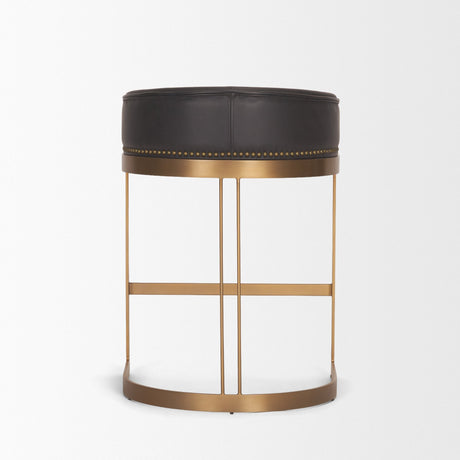 Hollyfield II Charcoal-Brown Leather Seat Gold Metal Base Counter Stool by Mercana at Eve Furniture