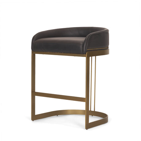Hollyfield II Charcoal-Brown Leather Seat Gold Metal Base Counter Stool by Mercana at Eve Furniture