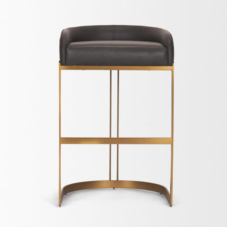 Hollyfield II Charcoal-Brown LeatherSeat Gold Metal Base Bar Stool by Mercana at Eve Furniture