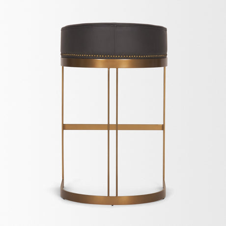 Hollyfield II Charcoal-Brown LeatherSeat Gold Metal Base Bar Stool by Mercana at Eve Furniture