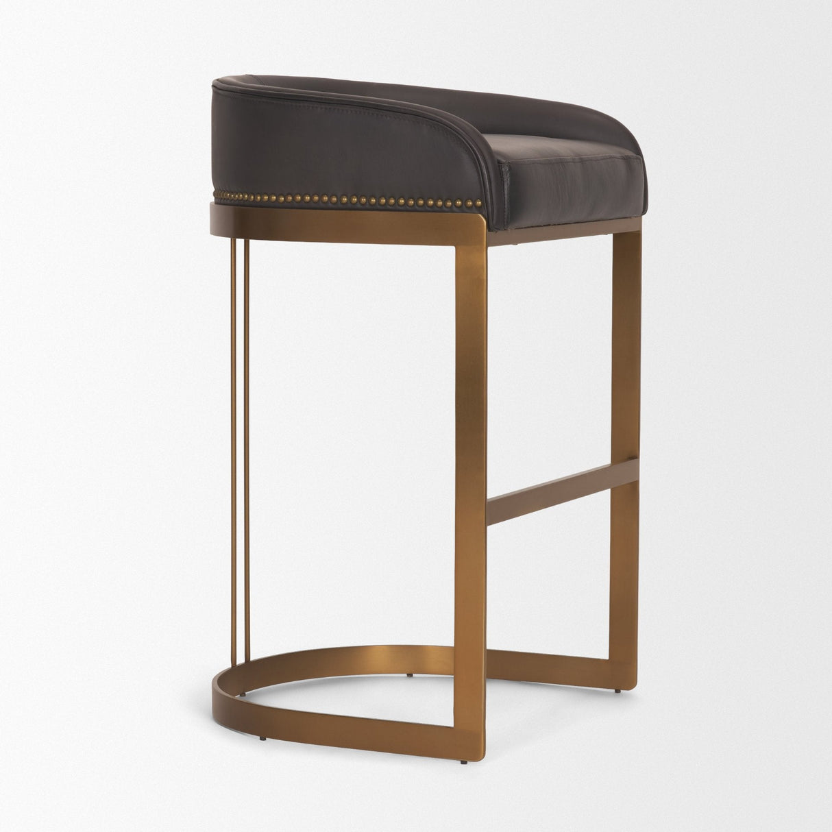 Hollyfield II Charcoal-Brown LeatherSeat Gold Metal Base Bar Stool by Mercana at Eve Furniture