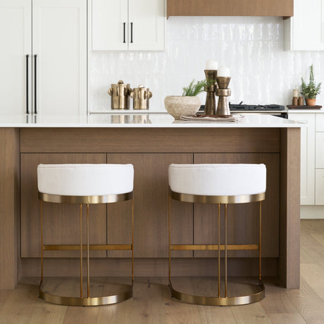 Hollyfield II Cream Fabric Seat W/ Gold Metal Base Counter Stool by Mercana at Eve Furniture
