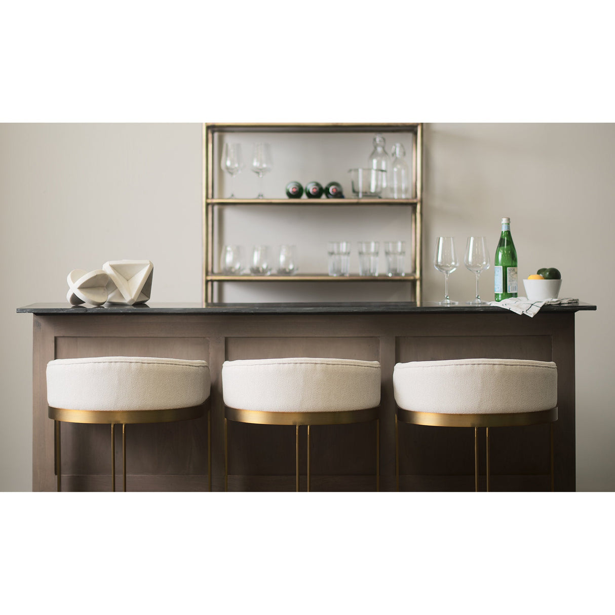 Hollyfield II Cream Fabric Seat W/ Gold Metal Base Counter Stool by Mercana at Eve Furniture