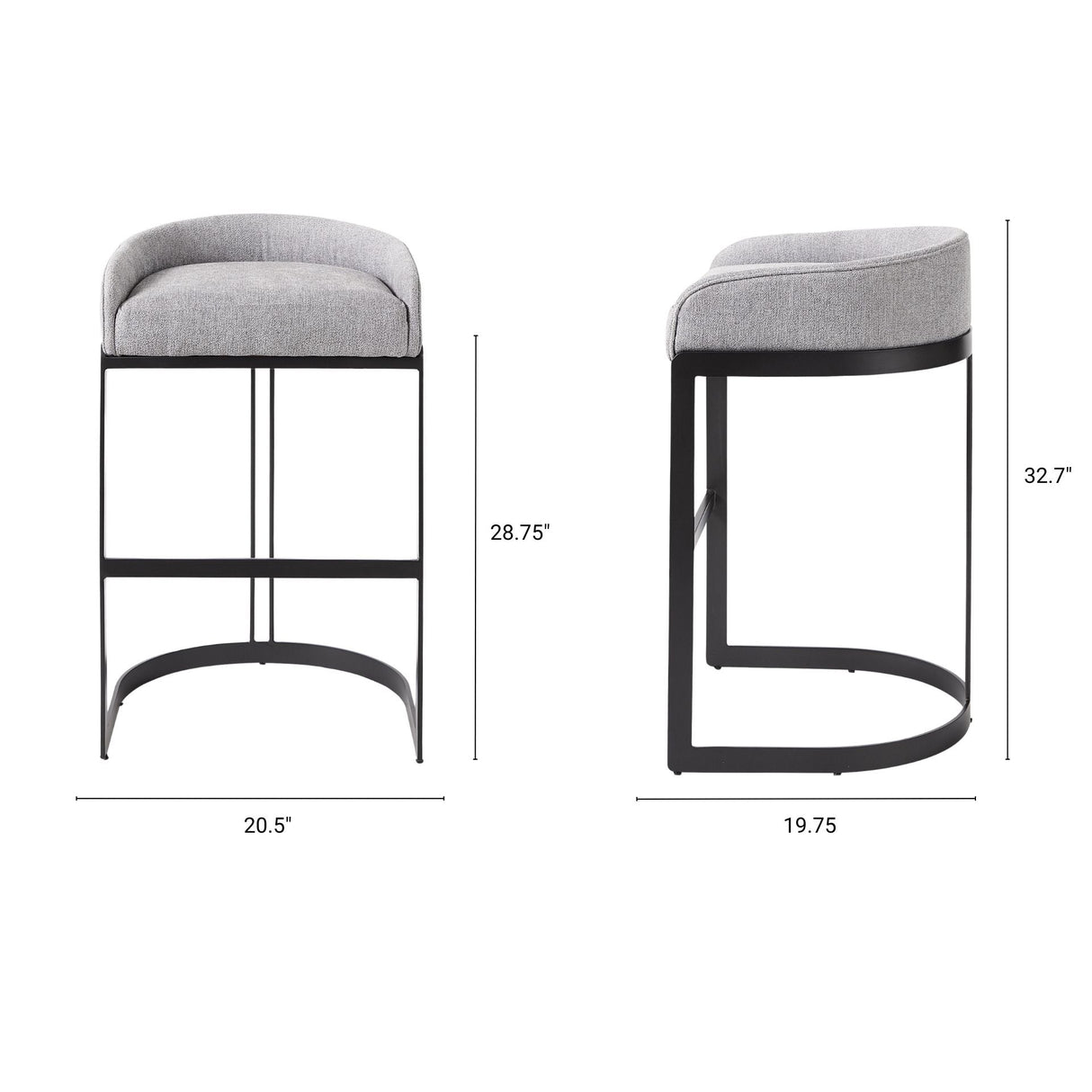 Hollyfield II Gray Fabric Seat W/ Gray Metal Base Bar Stool by Mercana at Eve Furniture