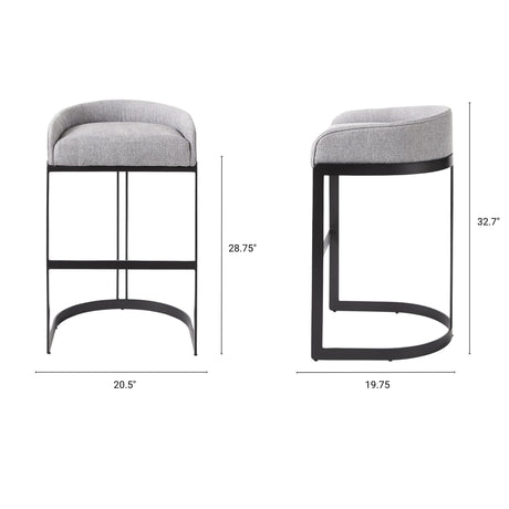 Hollyfield II Gray Fabric Seat W/ Gray Metal Base Bar Stool by Mercana at Eve Furniture
