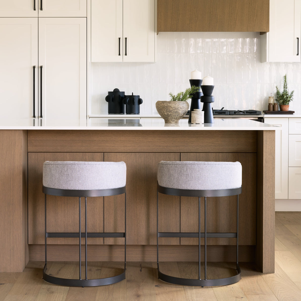 Hollyfield II Gray Fabric Seat W/ Gray Metal Base Counter Stool by Mercana at Eve Furniture