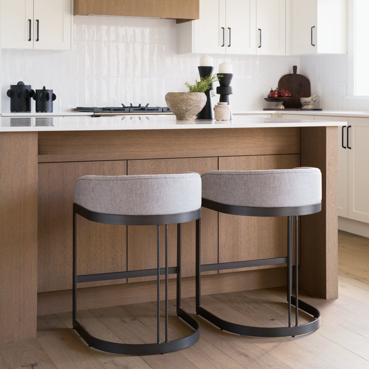 Hollyfield II Gray Fabric Seat W/ Gray Metal Base Counter Stool by Mercana at Eve Furniture