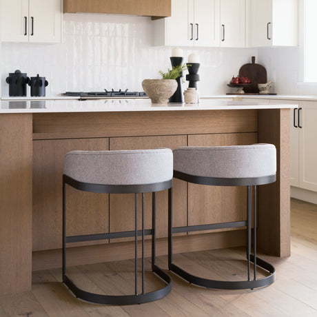 Hollyfield II Gray Fabric Seat W/ Gray Metal Base Counter Stool by Mercana at Eve Furniture