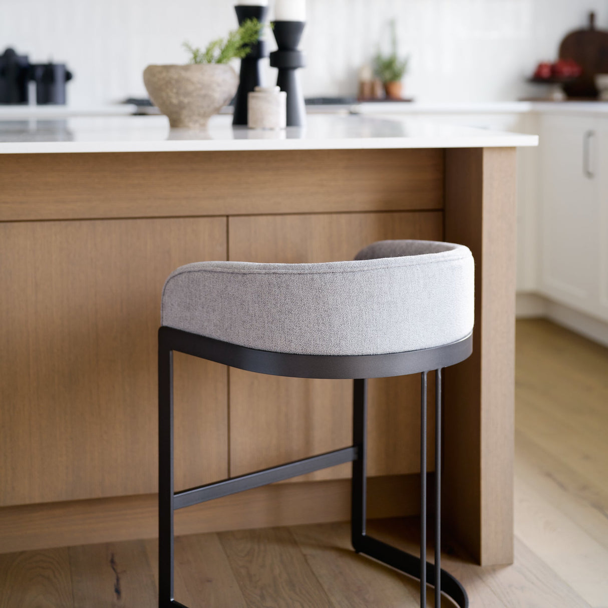 Hollyfield II Gray Fabric Seat W/ Gray Metal Base Counter Stool by Mercana at Eve Furniture