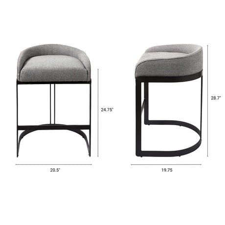 Hollyfield II Gray Fabric Seat W/ Gray Metal Base Counter Stool by Mercana at Eve Furniture