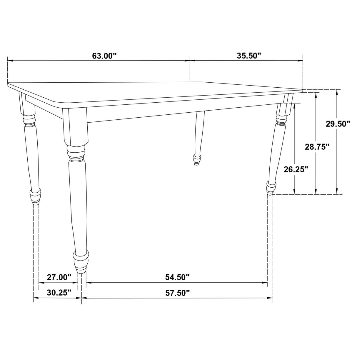 Hollyoak Walnut and Black Farmhouse Rectangular Dining Table with Turned Legs by Coaster at Eve Furniture