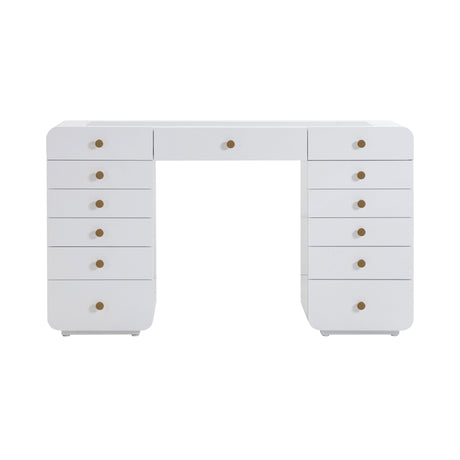 Hollywood 56" White Desk with LED Panel Vanity Mirror by TOV Furniture at Eve Furniture